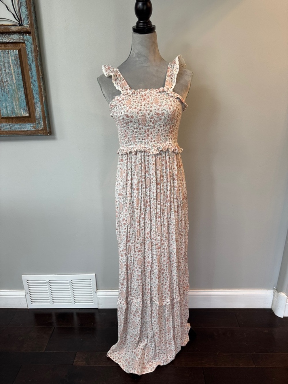 Hippie Rose Blush Floral Smocked Maxi Dress NWT L